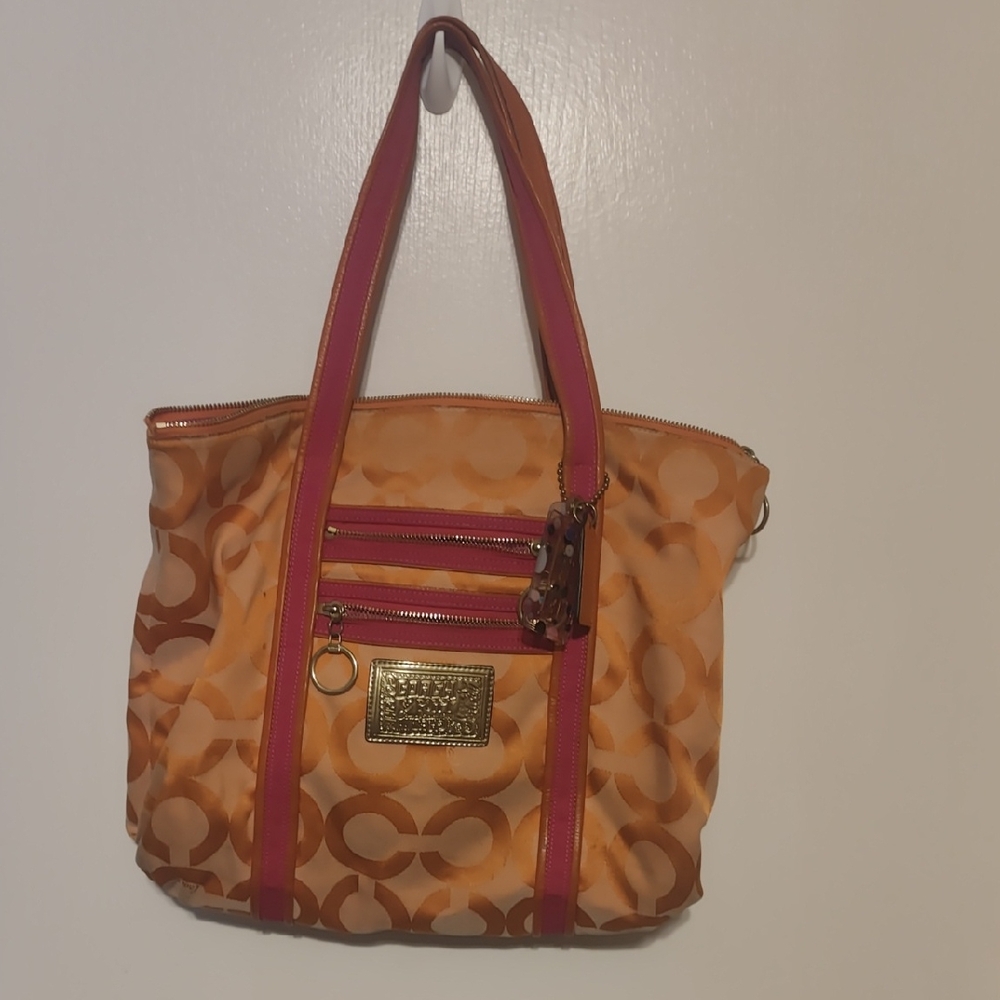 Coach Orange & Pink Color-Block Tote — Boho-Chic, Everyday Functional